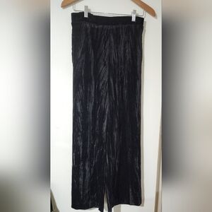 Women's Black Velvet WIDE LEG PANTS With Pockets Sz MEDIUM